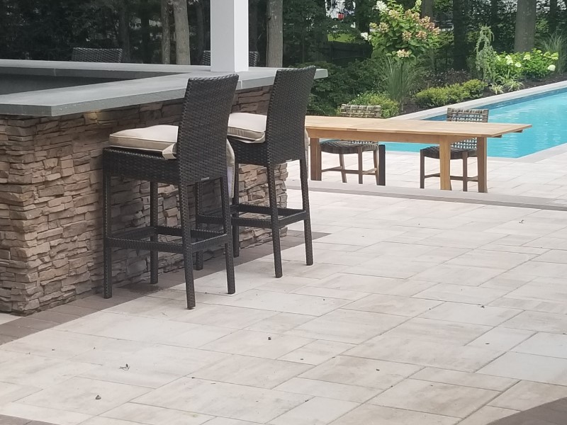 outdoor bar with bluestone countertop